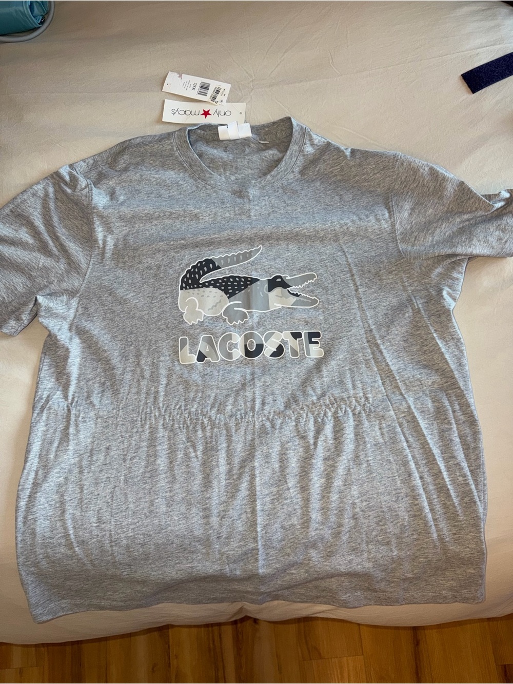 Lacoste Gray Short-Sleeve Tee with Graphic Crocodile Logo